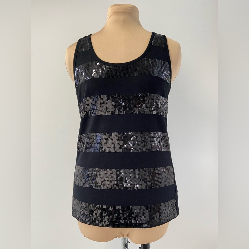 Y2K Girdear Black Sequin Stripe Tank Top – Statement Sleeveless | Size 4